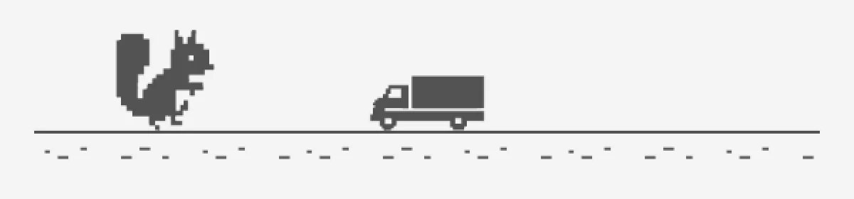 A flying squirrel and a delivery truck in pixel art