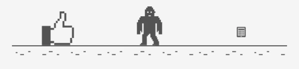 A thumbs-up hand, Bigfoot and a small spreadsheet in pixel art